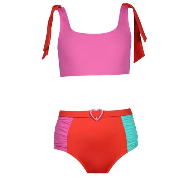 NESSI BYRD***Orange/Pink High Waist Bikini Set**Size 12Y $85 - Picture 1 of 8